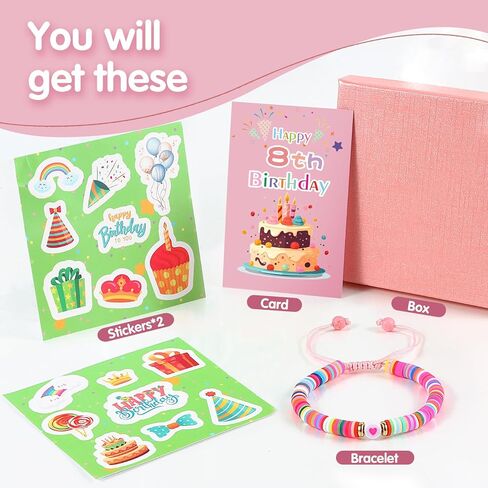 Bracelet Birthday Gifts for 6-10 Year Old Girls, Ideal 6 Year Old Girl Birthday Gift, with Birthday Stickers and Blessing Cards, Suitable for Girls, Daughters, Granddaughters, and Nieces in Saudi Arabia