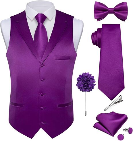 DiBanGu Formal Suit Vest Tie Set for Men Classic Solid Notch Lapel Dress Waistcoat Satin Vest Bowtie for Wedding Party in Saudi Arabia