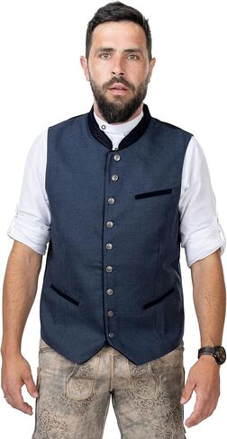 سترة Schöneberger Trachten Couture التقليدية للرجال من Lederhosen باللون الأزرق، وسترة Oktoberfest الكلاسيكية، وصديرية من الصوف الألماني الفاخر in Kuwait