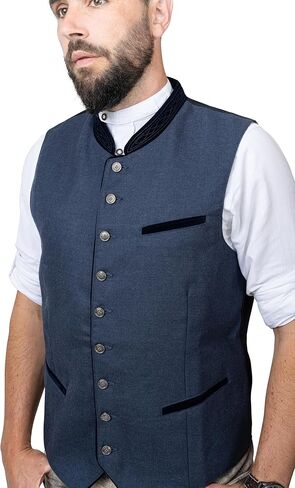 سترة Schöneberger Trachten Couture التقليدية للرجال من Lederhosen باللون الأزرق، وسترة Oktoberfest الكلاسيكية، وصديرية من الصوف الألماني الفاخر in Kuwait