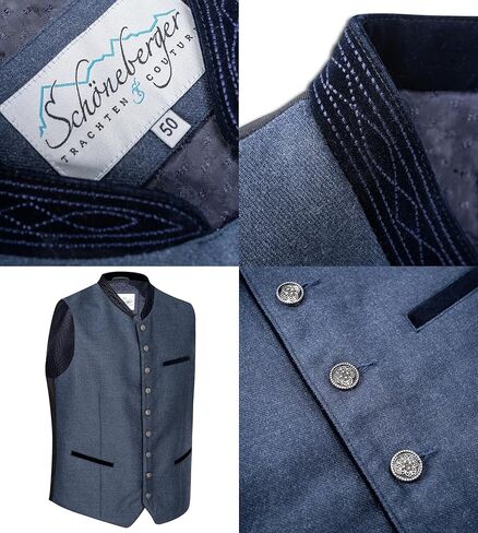 سترة Schöneberger Trachten Couture التقليدية للرجال من Lederhosen باللون الأزرق، وسترة Oktoberfest الكلاسيكية، وصديرية من الصوف الألماني الفاخر in Kuwait