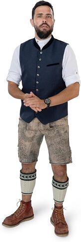 سترة Schöneberger Trachten Couture التقليدية للرجال من Lederhosen باللون الأزرق، وسترة Oktoberfest الكلاسيكية، وصديرية من الصوف الألماني الفاخر in Kuwait