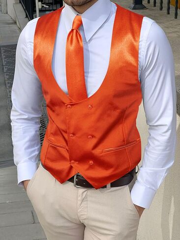 Hi-Tie Mens U-Neck Double-Breasted Suit Vest Necktie and Bow Tie 5PC Set Formal Wedding or Business Dress in Kuwait