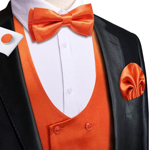 Hi-Tie Mens U-Neck Double-Breasted Suit Vest Necktie and Bow Tie 5PC Set Formal Wedding or Business Dress in Kuwait