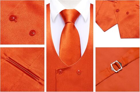 Hi-Tie Mens U-Neck Double-Breasted Suit Vest Necktie and Bow Tie 5PC Set Formal Wedding or Business Dress in Kuwait