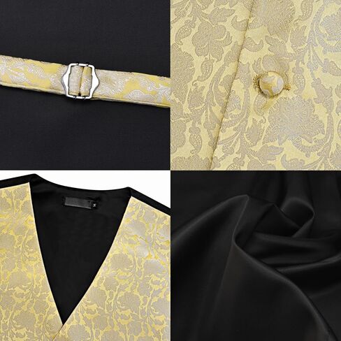 GUSLESON Formal Men Vest Paisley Floral Jacquard Tie Waistcoat Bow tie Hanky Lapel Pin Cufflinks Set Wedding 7PCS in Kuwait