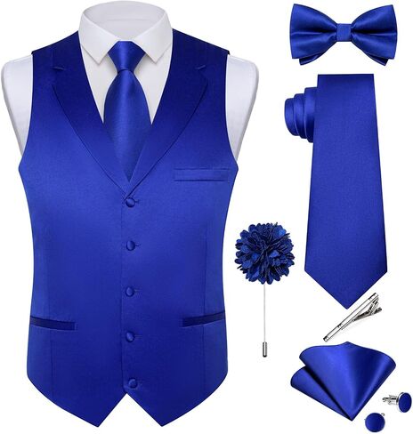 DiBanGu Formal Suit Vest Tie Set for Men Classic Solid Notch Lapel Dress Waistcoat Satin Vest Bowtie for Wedding Party in Saudi Arabia