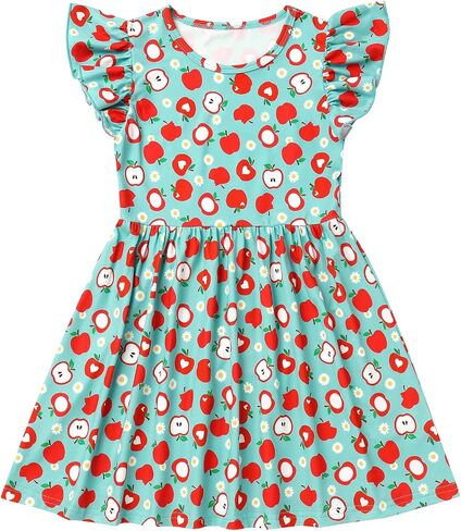 Back to School Dress for Girls Toddler First Day of School Outfits Ruffle Sleeve Apple Pencil Bottom Summer Dresses in Saudi Arabia