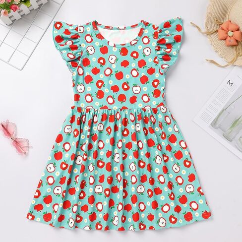 Back to School Dress for Girls Toddler First Day of School Outfits Ruffle Sleeve Apple Pencil Bottom Summer Dresses in Saudi Arabia