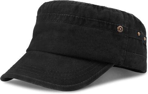 Military Hats for Men - Washed Cotton Military Caps Cadet Army Cap Vintage Adjustable Flat Top Cap in Saudi Arabia