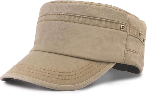 Military Hats for Men - Washed Cotton Military Caps Cadet Army Cap Vintage Adjustable Flat Top Cap in Saudi Arabia
