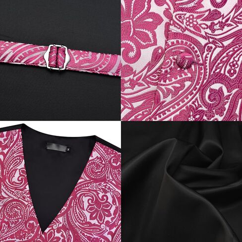GUSLESON Formal Men Vest Paisley Floral Jacquard Tie Waistcoat Bow tie Hanky Lapel Pin Cufflinks Set Wedding 7PCS in Kuwait