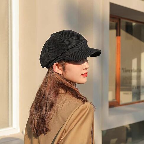Men Women Retro 8 Panels Corduroy-Newsboy-Caps with Brim-Vintage Cap Preppy Fall Winter Cute Hat in Kuwait