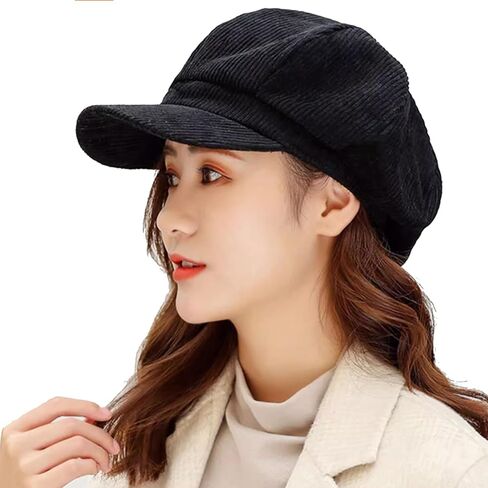 Men Women Retro 8 Panels Corduroy-Newsboy-Caps with Brim-Vintage Cap Preppy Fall Winter Cute Hat in Kuwait