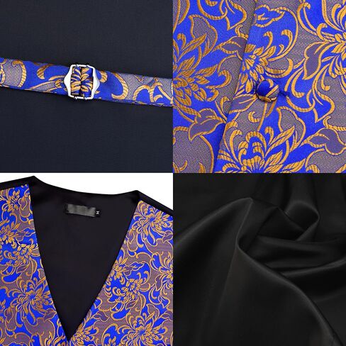 GUSLESON Formal Men Vest Paisley Floral Jacquard Tie Waistcoat Bow tie Hanky Lapel Pin Cufflinks Set Wedding 7PCS in Kuwait