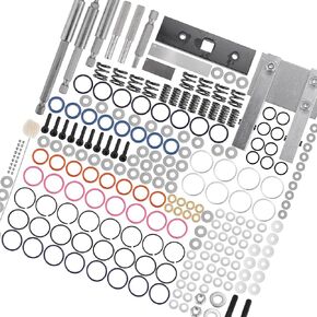 Motoforti 7.3L Injector Rebuild Kit with Vice Clamp, Special Tools, Springs & O-Ring Seal Kit, for Ford 7.3L 1994-2003, Metal, Black, Silver Tone