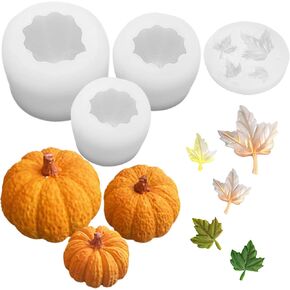 4 Pack Halloween Candle Molds, Multistyle Size Pumpkin Silicone Molds and Maple Leaf Mold for Candle Making Resin Soap Casting, 3D Creative Molds for All Saints' Day Thanksgiving Gifts