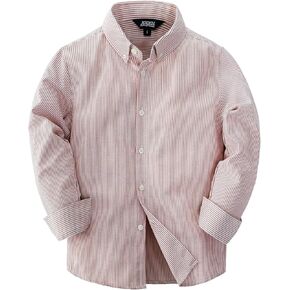 JOGAL Boys Long Sleeve Oxford Dress Shirts Casual Button Down Shirts Striped Tops for 6-14 Years