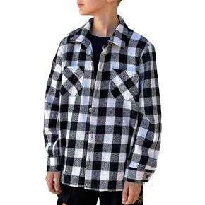 Arshiner Boys Flannel Shirts Kids Button Down Plaid Shirt Casual Long Sleeve Shirt Tops Boys and Girls Fall Plaid Jacket