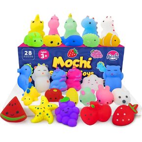 Mochi Squishy Toys for Kids, 28 Pack Mochi Squishies, Squishy Fidget Toys, Stress Toys for Kids Party Favors- Kawaii Stuff. Party Favors for Kids 4-8, Pinata Stuffers, Goodie Bags Stuffers (Squishies)