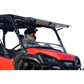 SuperATV Scratch Resistant Clear Flip Windshield For 2016+ Honda Pioneer 1000 / 1000-5 | Hard Coated on both sides For Extreme Durability | Can be Set to 3 Different Settings