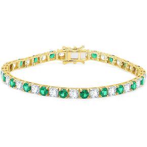 12Ct Lab-Created Green Emerald & Cubic Zircon Tennis Bracelet in 925 Sterling Silver 14K Gold Plating | Women's Tennis Bracelet (7" Inch) 4-mm Size