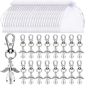 50 Sets Travel Angel Keychains Bulk Positive Inspirational Travel Angel Gifts Little Angel Blessing Card with Organza Bag for Traveler Family Friends Travelling While Bags Accessories
