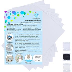 Sticky Wash Away Embroidery Stabilizer Self-Adhesive Printable A4 Size Paper Stabilizer Medium Weight 1.4OZ 8.5" x 11" 7pcs / Pack