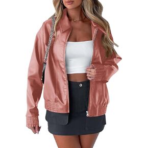 PRETTYGARDEN Women's Faux Leather Jackets 2024 Fall Outfits Bomber Jacket Zip Up Motorcycle Coats Long Sleeve Winter Clothes