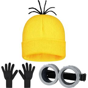 MEEZY Halloween Costume Accessories Adult, Yellow Beanie Goggles Gloves for Adults Men Women Halloween Costumes