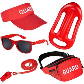 5 PCS Guard Costume Set Lifeguard Accessories Include Guard Hat Inflatable Float Sunglasses Guard Fanny Pack Whistle with Lanyard for Adult Kids Beach Party Dress Up