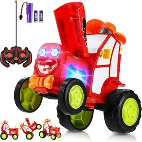 Remote Control Car for Kids 3 4 5 6 7 Year Old,90° Upright Stunt Rc Cars with Light and Music,Rocking Tumbling Electric Train Toy for Boys Girls Son Children's Day Gifts (Red)