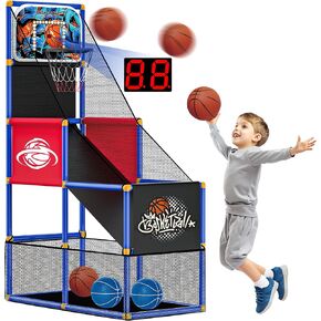 Kids Arcade Basketball Hoop with 4 Balls, Indoor Outdoor Single Shot Basketball Game for Toddler,Carnival Games Sport Toys Gifts for Boys Girls Ages 3-8 Years Old,Ideal for Competition