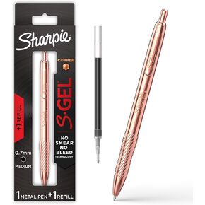 SHARPIE S-Gel, Gel Pen, Copper Metal Body, Medium Point (0.7mm), Black Ink, Includes 1 Pen and 1 Additional Ink Refill