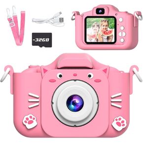 Kids Camera, Toys for Ages 3-7, Camera for Kids, Present for 3 Years+ Old Girls, Kids Camera with Cute Silicone Sleeve, 1080p Video Recording, Multi-Frame & Filter, Girl Toys, Pink