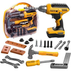 Kids Tool Set with Tool Box & Electronic Toy Drill, Pretend Play Kids Construction Kits, Toy Tools for Toddlers 3-5, Kids Tool Sets for Boys Ages 4-6