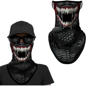 3 PCS Outdoor Motorcycle Riding Neck Tube Gloves Mask, 9.5" x 19" Skull Design High Elastic Breathable Soft Fabric Halloween Atmosphere Decorative Sun Protection Neck Mask (Black)