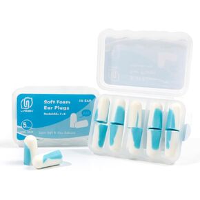LYSIAN 50 Pair Ultra Soft Foam Ear Plugs for Sleeping Noise Cancelling Women Men-10 Box Value Pack - Sound Blocking Earplug for Snoring, Work, Plane Loud Noise, Sky White Blue