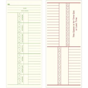 Weekly Time Cards 2-Sided, Named Days, 3-3/8" x 8-1/4", Green/Red Print, 500-Count