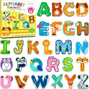 Large Size Magnetic Letters Toys for Toddlers, Thick Cute Animal Alphabet Magnets for Fridge Colorful Uppercase Letters Toddler Toys, Preschool Educational Spelling Learning Games