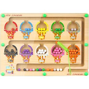 Magnetic Color and Number Maze, Wooden Color Matching Learning Counting Puzzle Board, Montessori Toys Gift for Boys Girls Toddlers Preschool 3 4 5 Years