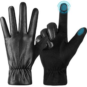 Winter Fashion Leather Gloves for Men, Finger Touchscreen Texting Wool Lined Warm Windproof Suede Driving Gloves