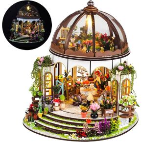 DIY Wooden Greenhouse Miniature Kit, Miniature Garden House DIY with Furniture & LED, Creative Building Kit for Adults, Model Building Kit for Adults, Kids (Hanging Garden)