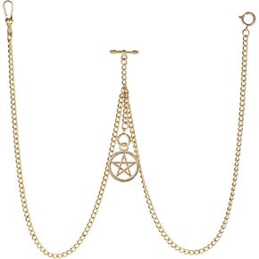 Men's Double Albert Chain Pocket Watch Curb Link Key Chain 3 Hooks with Antique Five-Pointed Star Pendant Design Charm Fob T Bar in Kuwait