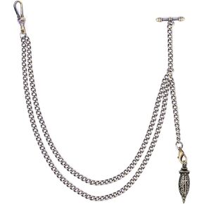 ManChDa Pocket Watch Chain Single Albert Chain with T Bar & Lobster Clasps Lantern