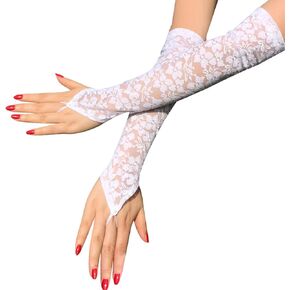 Acenail Lace Gloves Long Fingerless Women’s Gloves White Wedding Gloves Tea Party Gloves Floral Gloves Elbow Length Gloves Wedding Accessories for Brides