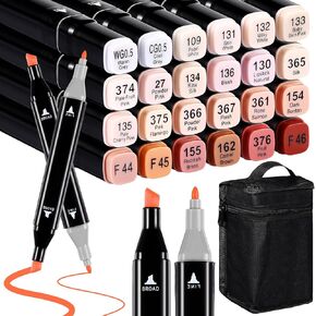 24 Colors Dual Tip Alcohol Markers Set with Storage Bag Art Markers Coloring Sketch Pens for Kids Adults Coloring Drawing Supplies (General Colors)