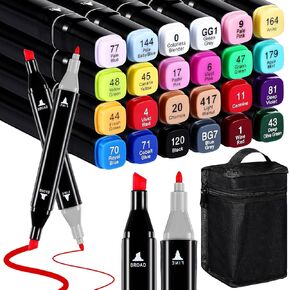 24 Colors Dual Tip Alcohol Markers Set with Storage Bag Art Markers Coloring Sketch Pens for Kids Adults Coloring Drawing Supplies (General Colors)