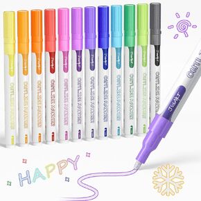 JusArt Outline Markers 18 Colors, Double Line Glitter Markers for Kids DIY Card Crafts, Stocking Stuffers for Girls Doodle Dazzles Shimmer Marker Set, Metallic Markers Drawing Art Supplies Gift
