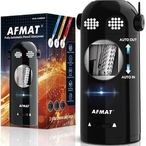 AFMAT Electric Pencil Sharpener Fully Automatic, Robot Pencil Sharpener for 7-11.5mm Pencils, Rechargeable Pencil Sharpener Hands-Free, Battery Operated Pencil Sharpener for Home, Office, Classroom